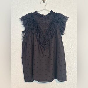 Ulla Johnson Black Polka Dot Ruffle Blouse